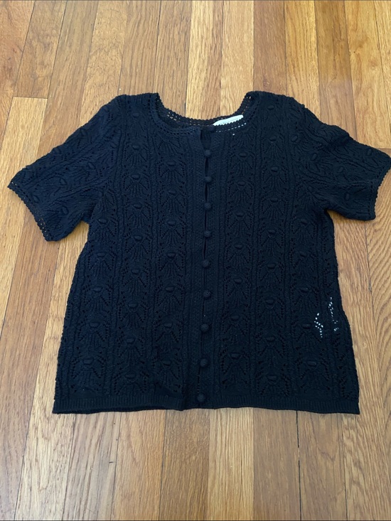 Sezane Sweaters - Sezane Black Short-Sleeve Knit Cardigan Sweater